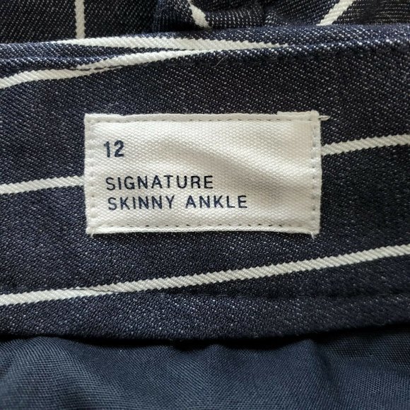 Gap Signature Skinny Ankle Pants Blue White Striped Stretch‎ 12 x 27 - Picture 4 of 12